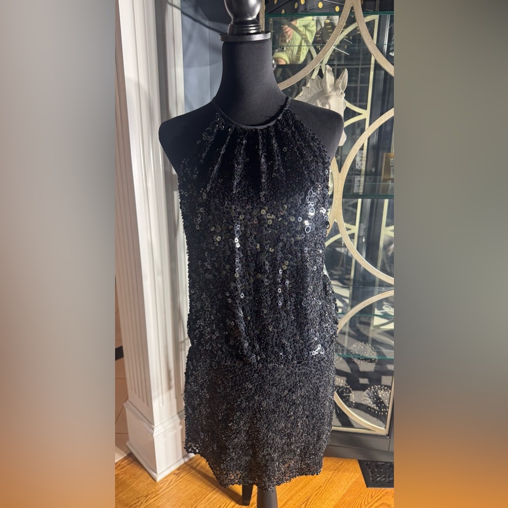 Terani Couture Beaded Sequin Black Dress